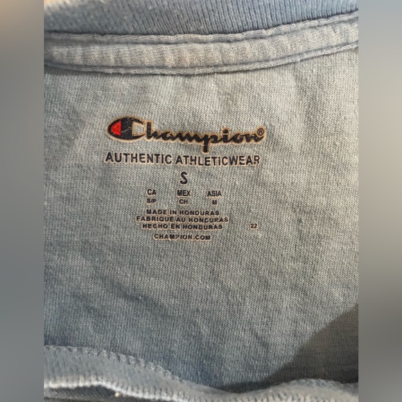 Champion Lt Blue Short Sleeve Tee Men SZ:S Front banner logo plus sleeve C logo - Picture 3 of 11